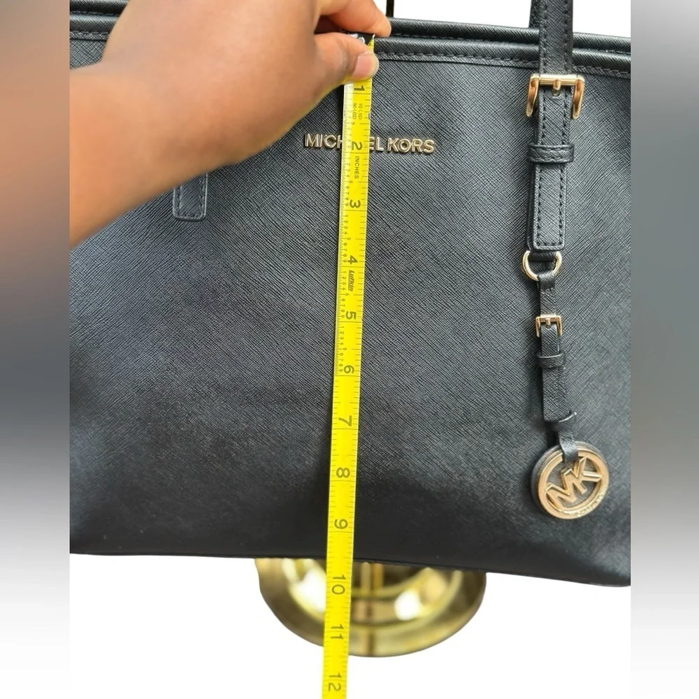 Michael Kors Black Leather Tote with Gold Accents